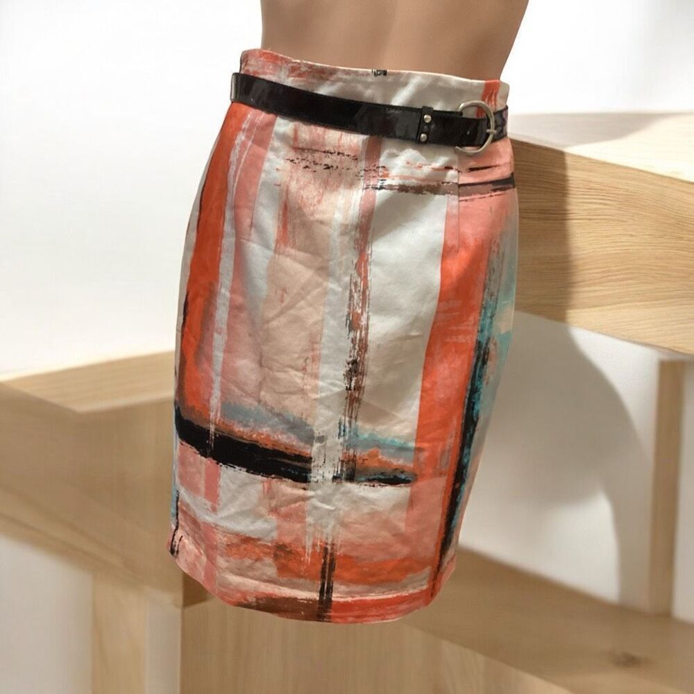 Vintage Color Splash Belted Pencil Skirt 4